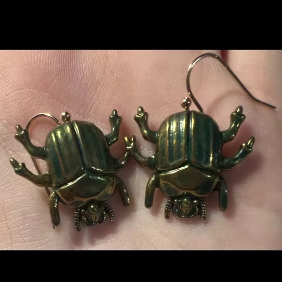 Egyptian Green Beetle Earrings - Picture 4 of 8
